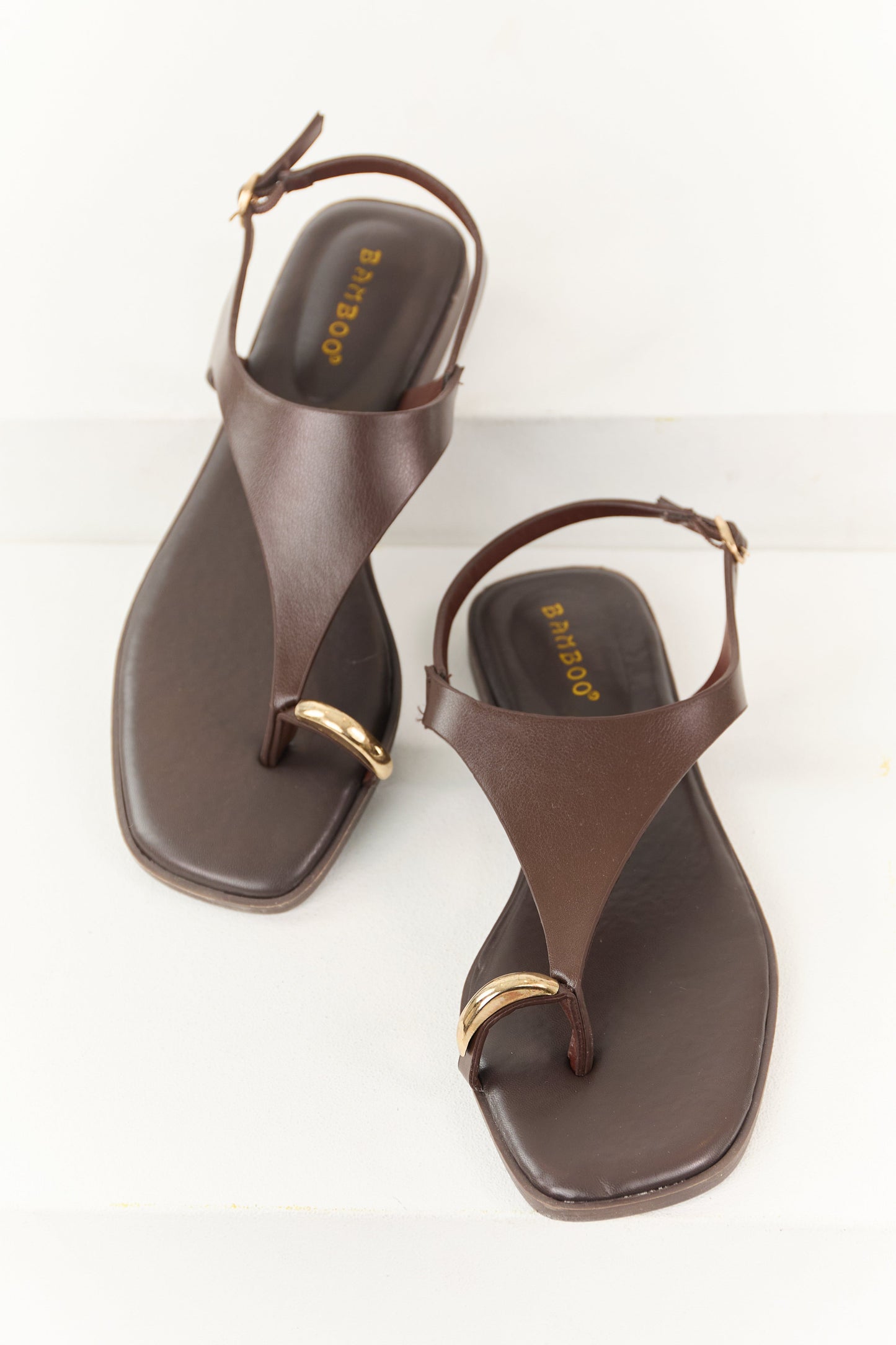Chocolate Faux Leather Ring Toe Thong Sandals