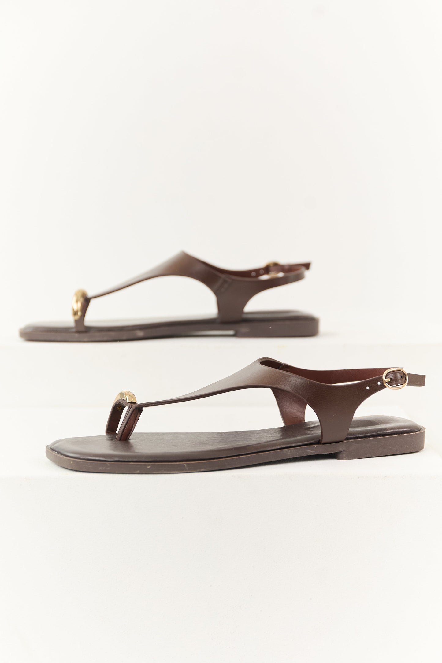 Chocolate Faux Leather Ring Toe Thong Sandals