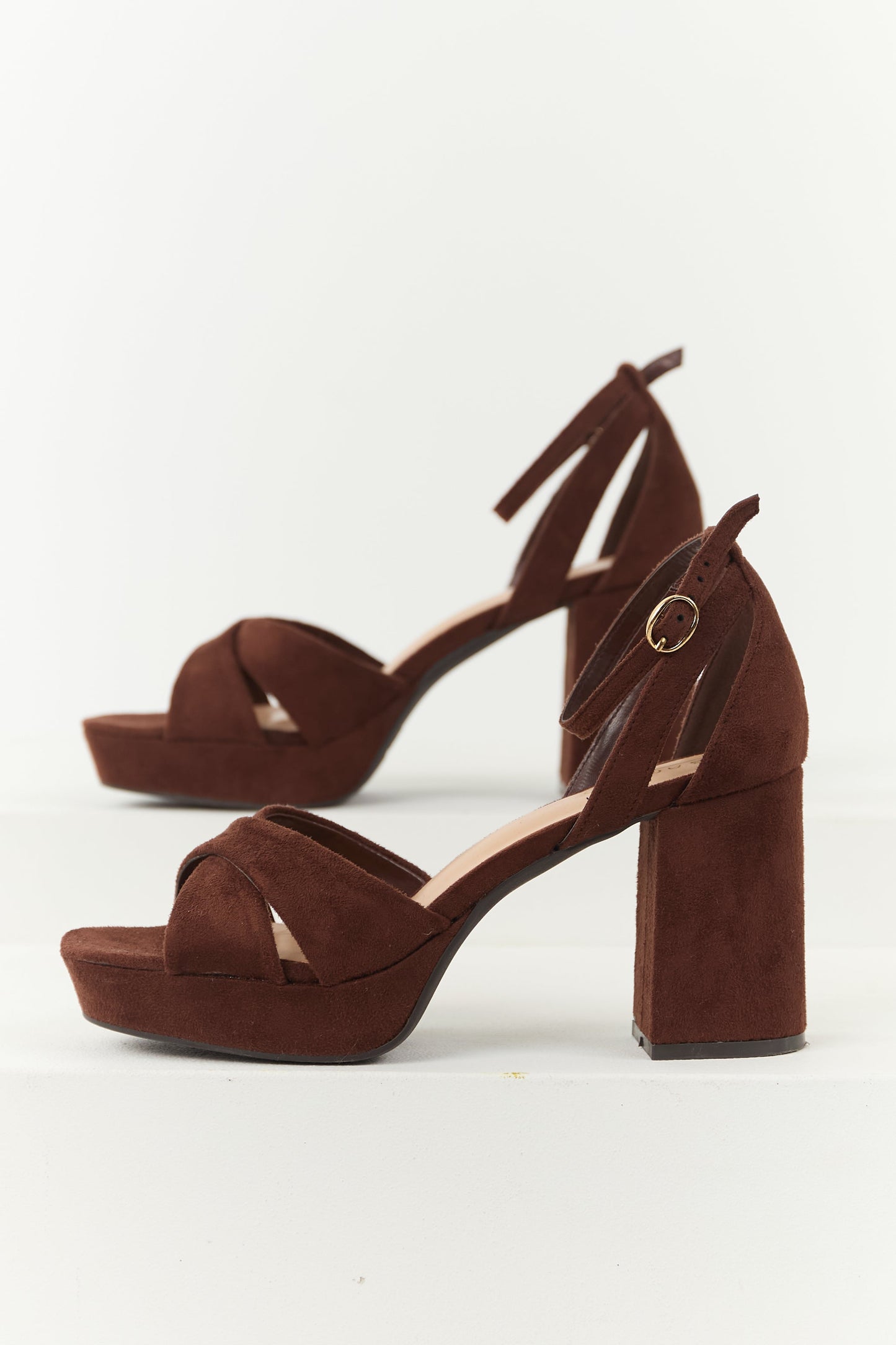 Chocolate Open Toe Strappy Platform Block Heels