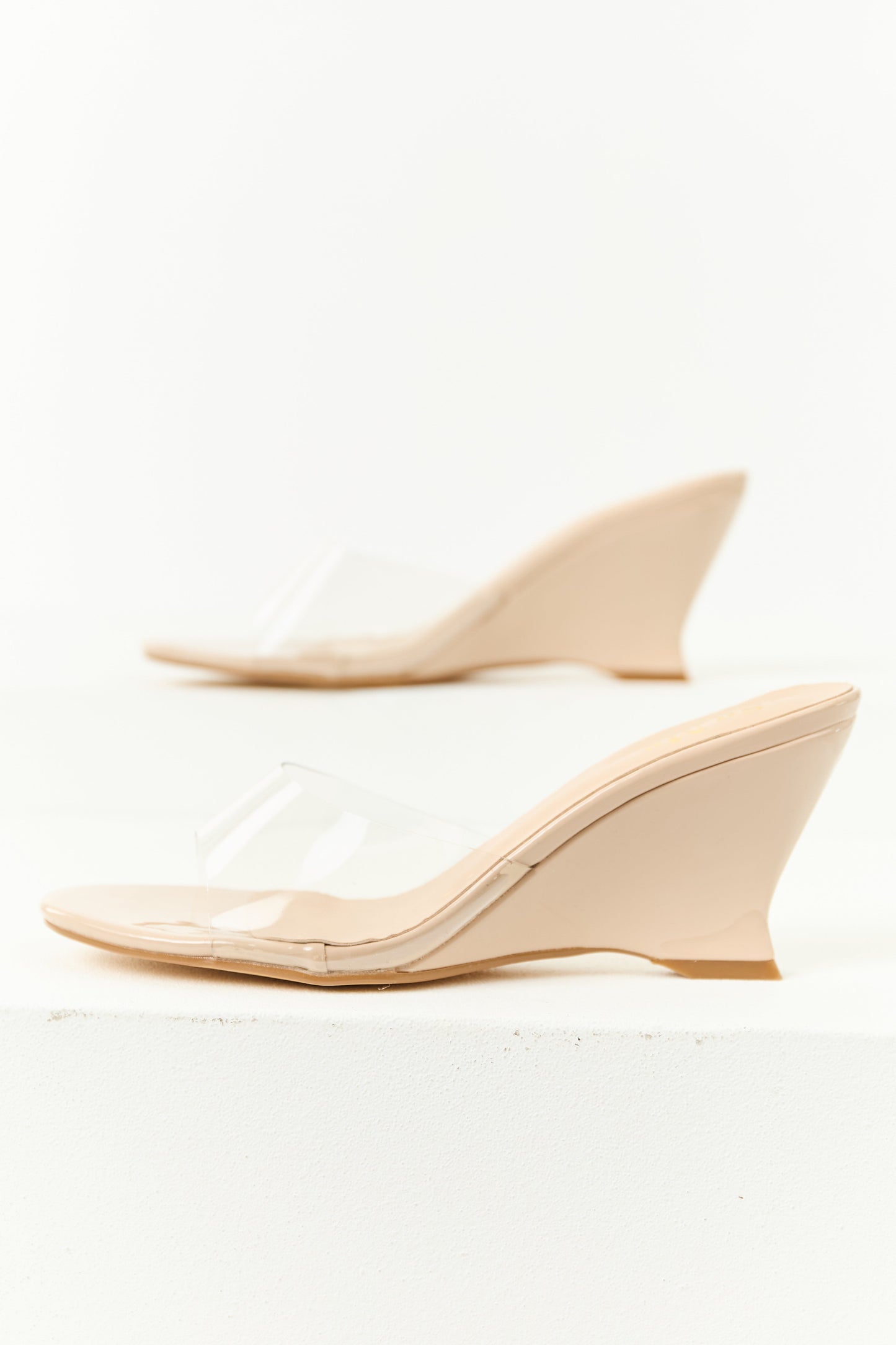 Desert Sand Patent Faux Leather Skinny Wedges