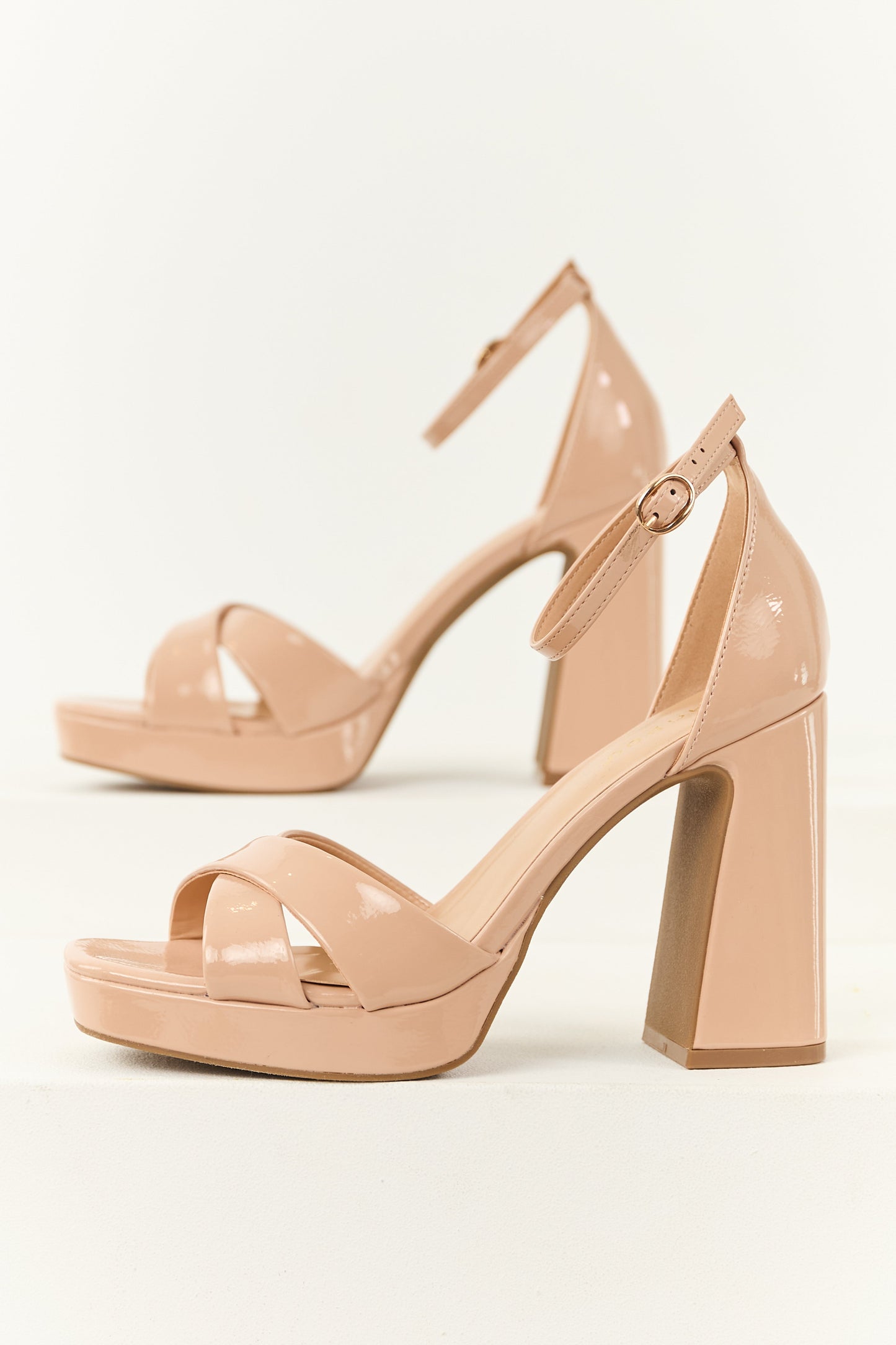 Nude Patent Faux Leather Platform Block Heels
