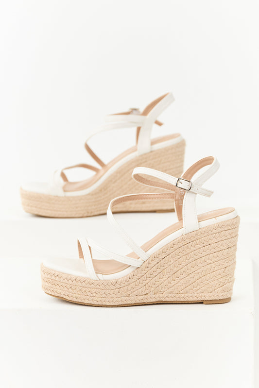 Off White Strappy Open Toed Espadrille Wedges