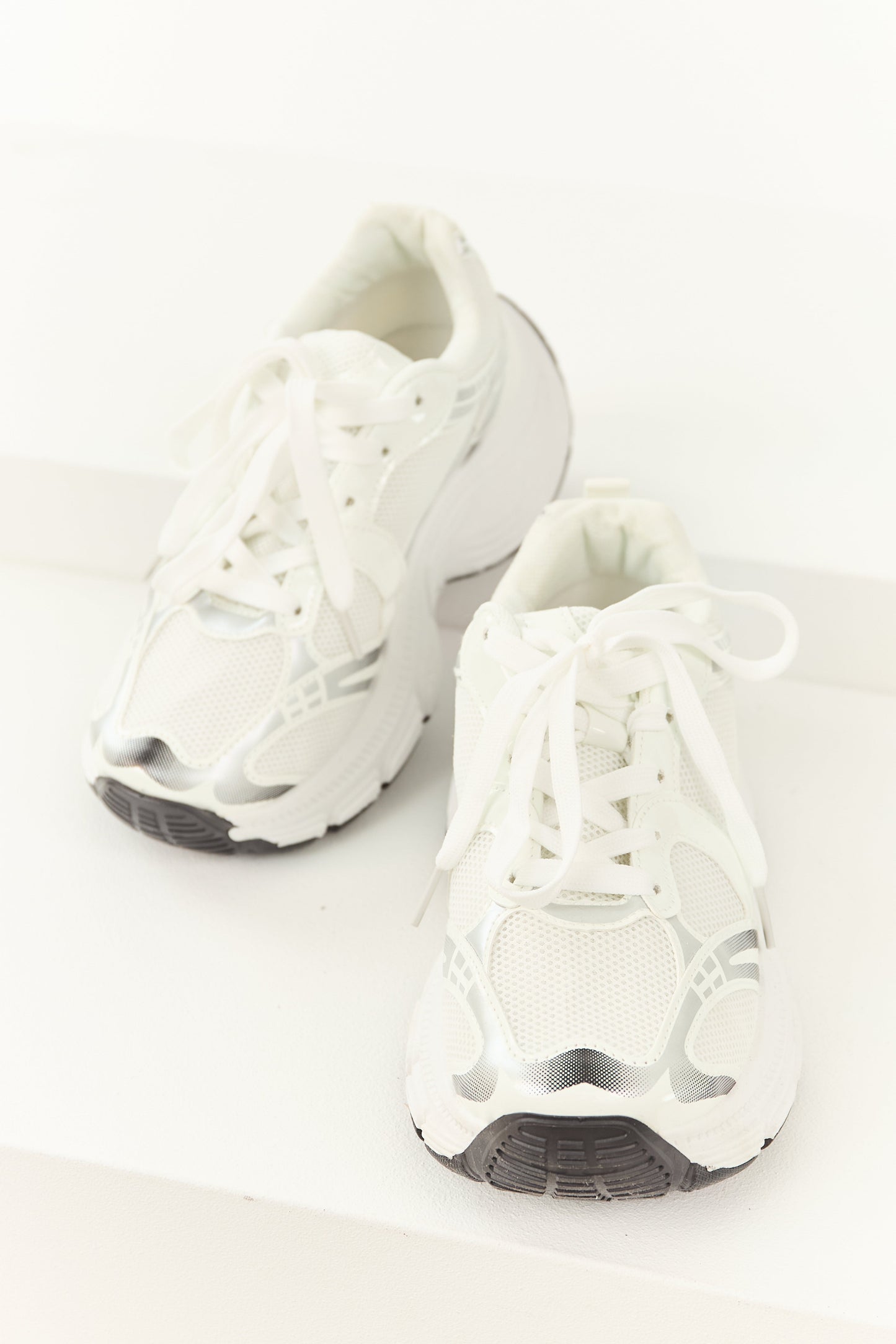 Off White Two Tone Lace Up Mesh Chunky Sneakers