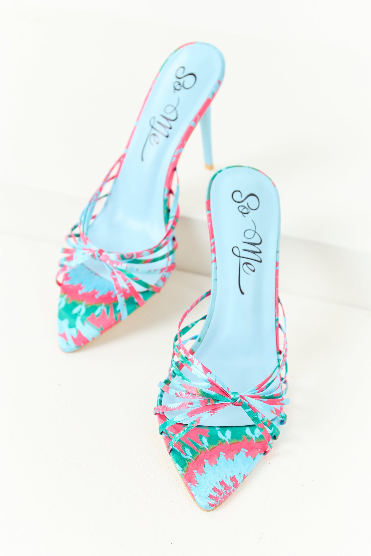 Sky Blue Abstract Print Strappy Pin Heels