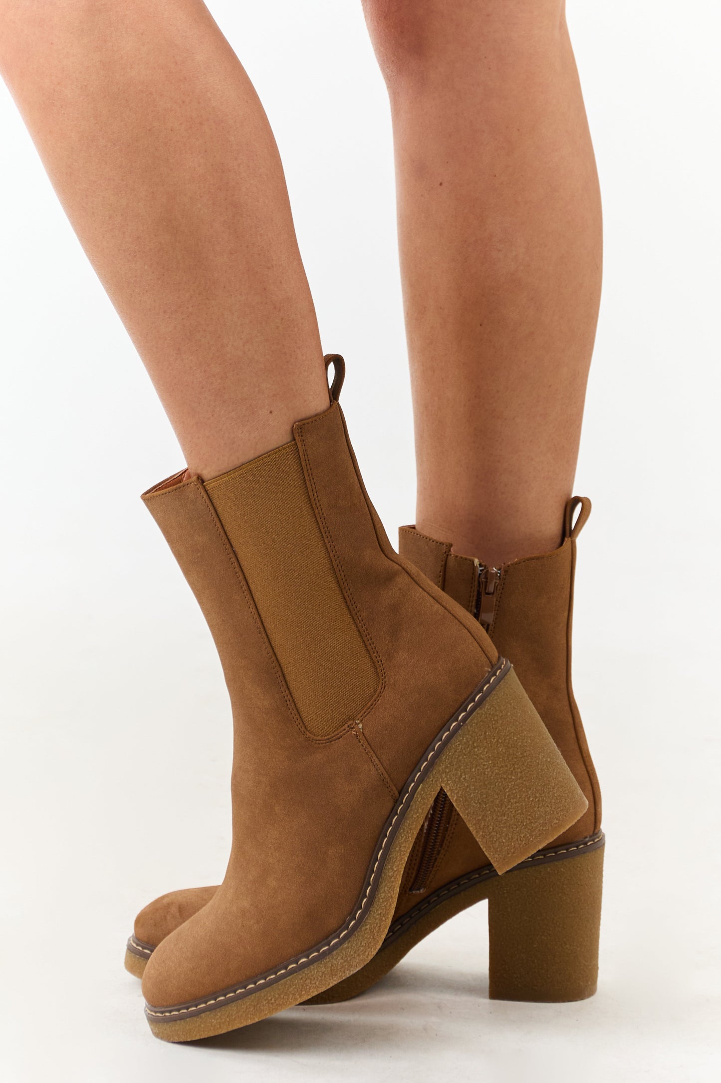 Spice Faux Suede Round Toe Block Heel Short Boots