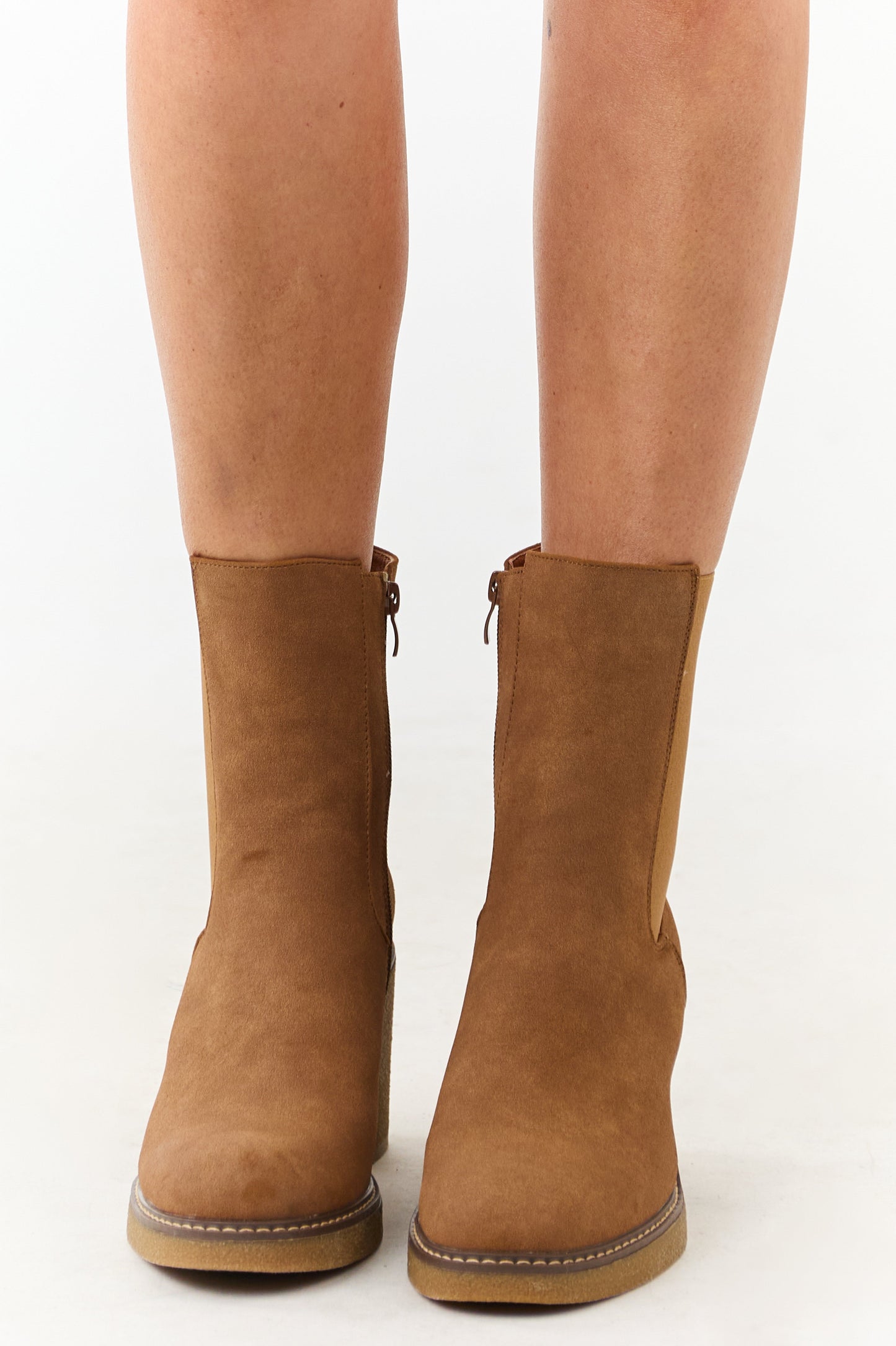 Spice Faux Suede Round Toe Block Heel Short Boots