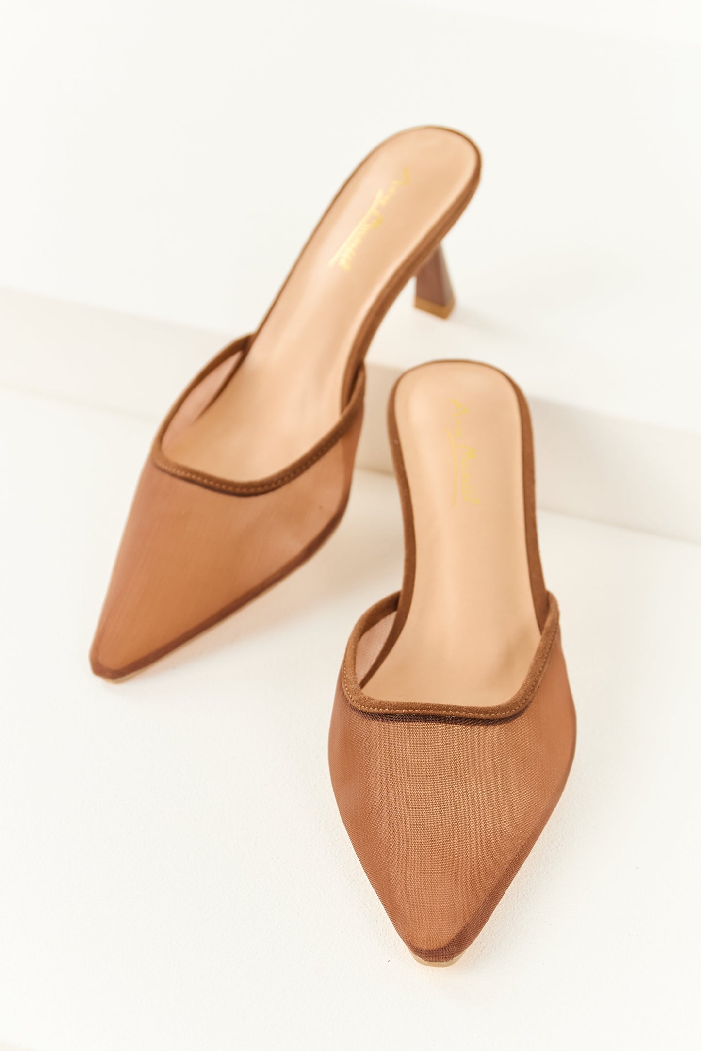 Spice Mesh Pointed Toe Faux Suede Trim Kitten Heels