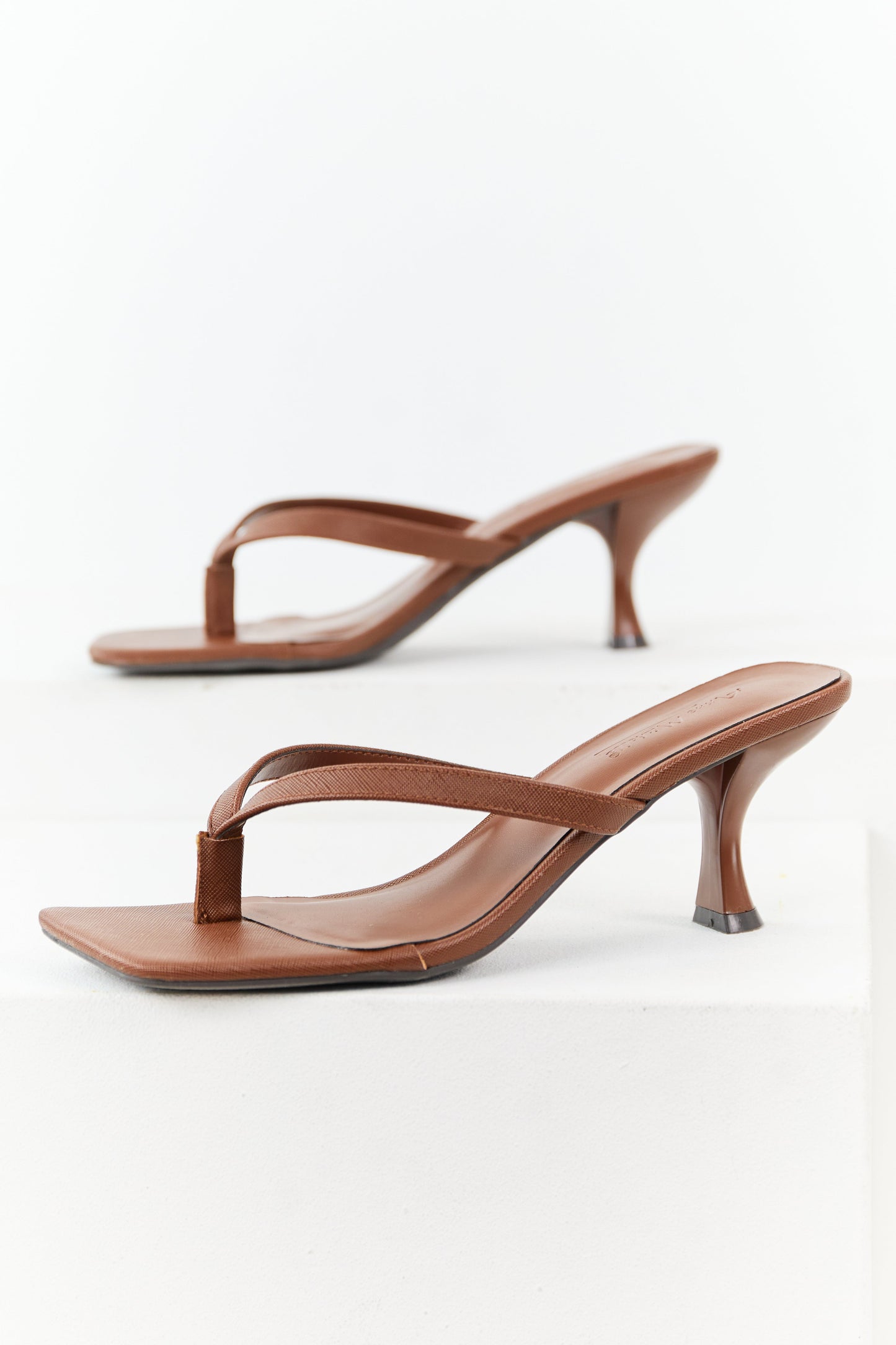 Spice Textured Thong Strap Square Toe Heels