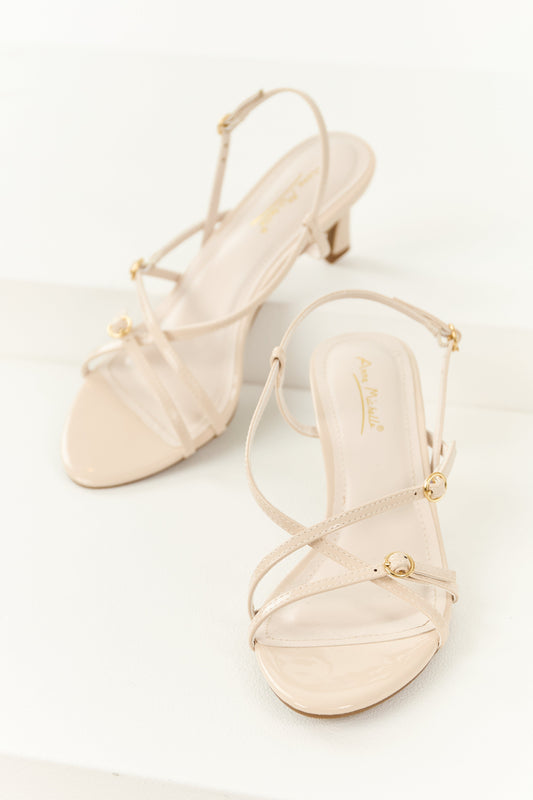 Vanilla Strappy Faux Leather Open Toed Heels