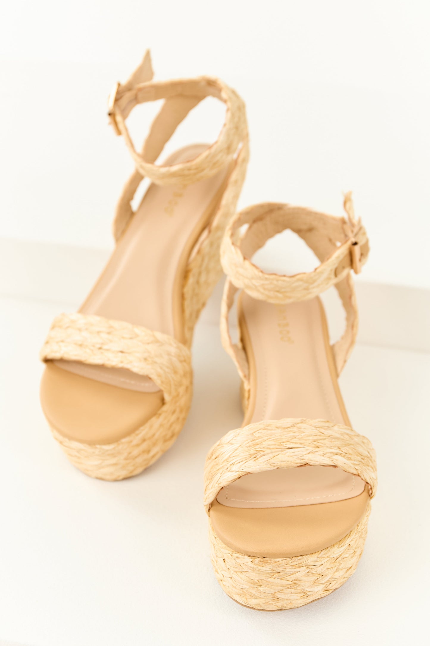 Vibrant Sand Espadrille Raffia Platform Wedges