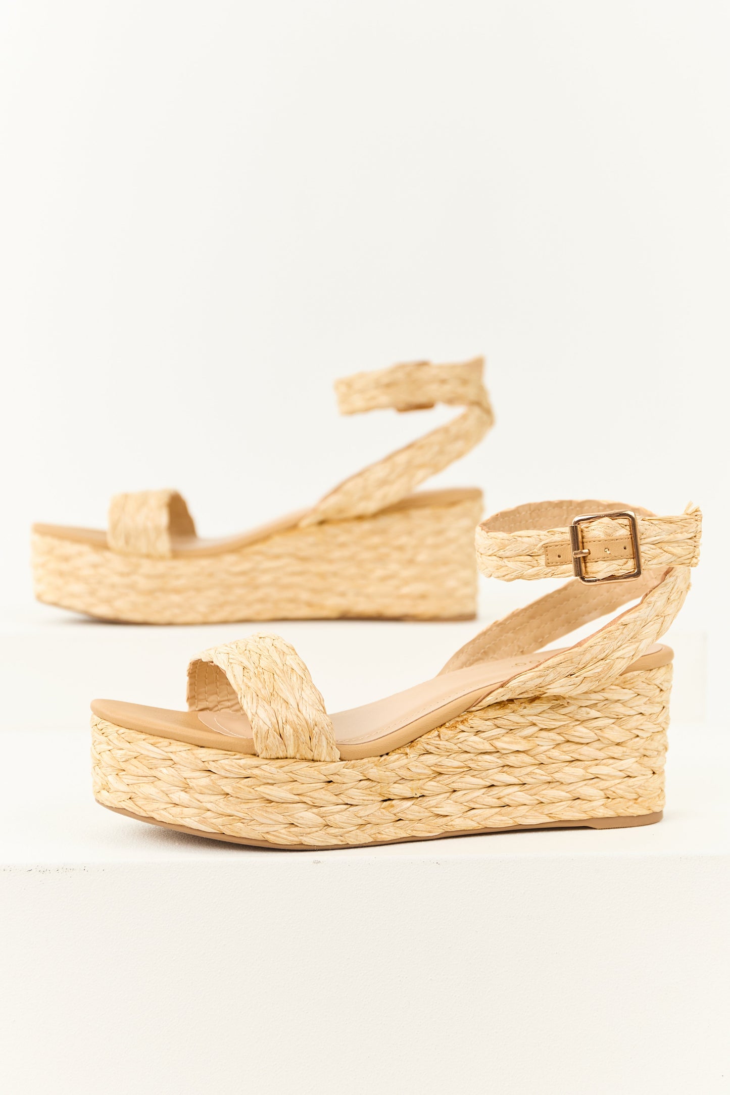 Vibrant Sand Espadrille Raffia Platform Wedges